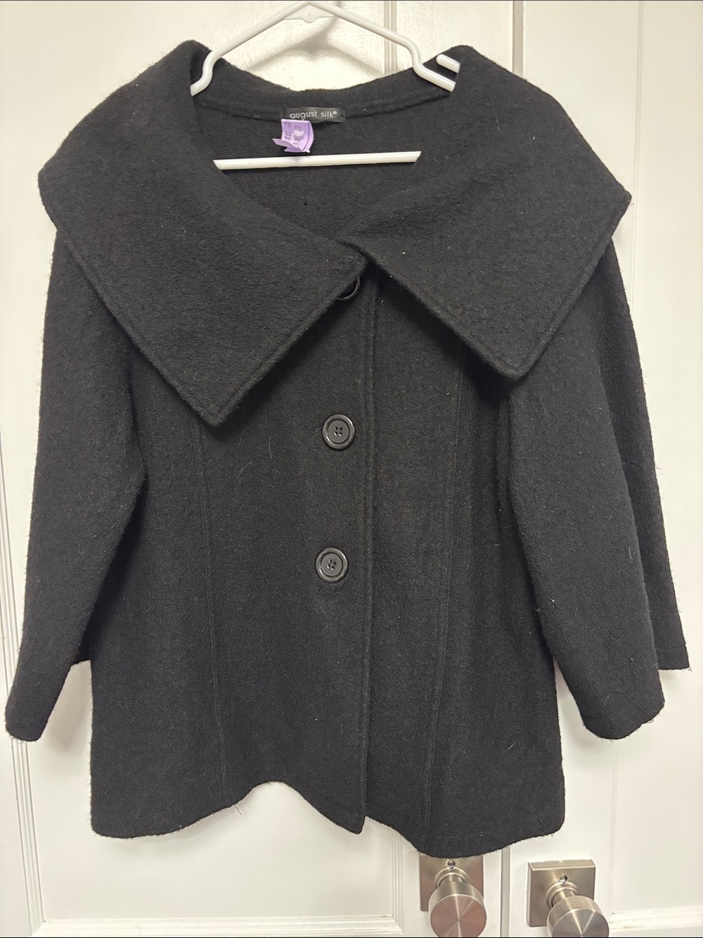 august silk Black Wide Collar Wool-Blend Pea Coat